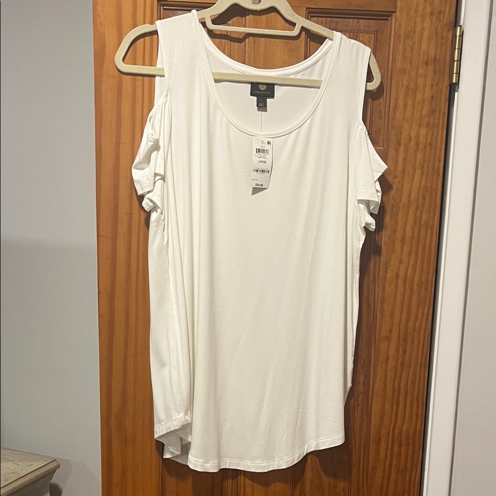 JM Collection White Cold Shoulder Tank Top